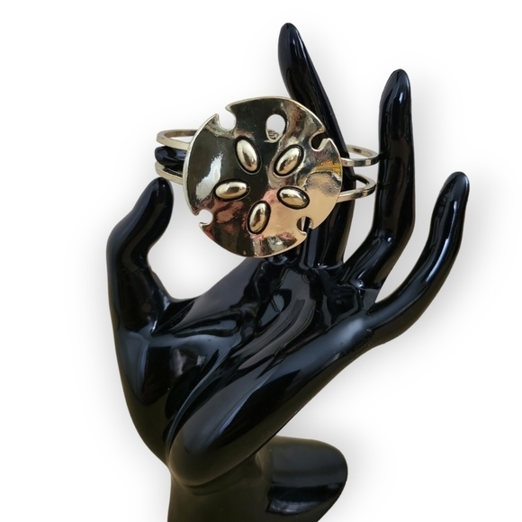 Sand Dollar Goldtone Hinged Cuff Bracelet - Picture 1 of 9